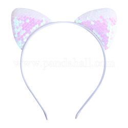 Orejas de gato con diademas de tela de lentejuelas reversibles, accesorios para el cabello para niñas, blanco, 150x188x9mm