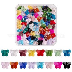 96pcs 16 couleurs perles de verre transparentes, facette, papillon, couleur mixte, 8x10x5.5mm, Trou: 1mm, 6 pcs / couleur