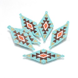 Miyuki & Toho handgemachte japanische Saatperlen Verbinder, Webstuhl Muster, Rhombus, Farbig, 60~61x24.5~25x1.7 mm, Bohrung: 1.6 mm