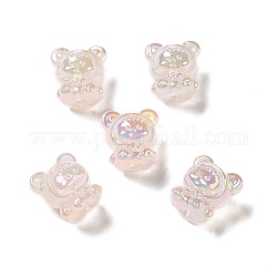 УФ-покрытие радужными переливающимися акриловыми бусинами, девочка в одежде медведя, розовые, 17.5x16.5x14 мм, отверстие : 3.5 мм