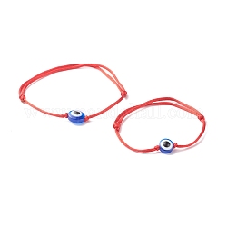 Ensemble de bracelets réglables en fil de nylon pour maman et fille, avec des perles de mauvais œil en résine, rouge, 0.1 cm, diamètre intérieur : 1.85~3.35 pouce (47~85 mm), 1.38~2.72 pouce (35~69 mm), 2 pièces / kit