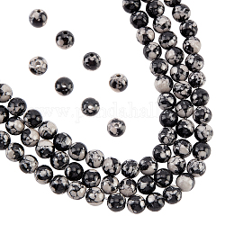 Nbeads synthetische Schneeflocken-Obsidian-Perlenstränge, Runde, 6 mm, Bohrung: 1.2 mm, ca. 64 Stk. / Strang, 14.96'' (38 cm), 3 Stränge / Box