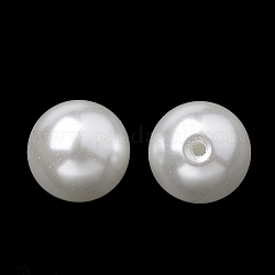 Perles de verre écologiques, haut lustre, Grade a, demi-trou, ronde, blanc, 8mm, Trou: 1.2mm