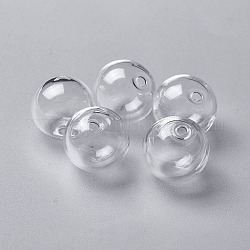 Bottiglie a sfera globo di vetro soffiato fatte a mano, per pendenti in fiala di vetro, tondo, chiaro, 16mm, Foro: 2 mm