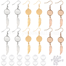 6 paires de boucles d'oreilles en forme de dôme en verre transparent blanc de 6 couleurs, 304 boucles d'oreilles pendantes plumes en acier inoxydable pour femme, couleur mixte, 64mm, pin: 0.6 mm, 2 paire / couleur