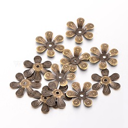 Iron Bead Caps, Flower, Nickel Free, Antique Bronze Color, about 16mm in diameter, 2mm thick, hole: 1.5mm