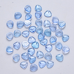 Transparente sprühlackierte Glasanhänger, mit Glitzerpulver, petaline, Licht Himmel blau, 7x8x2.5 mm, Bohrung: 1 mm