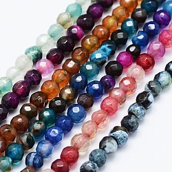 Natürliche Achat Perlen Stränge, gefärbt und erhitzt, Runde, facettiert, Mischfarbe, 4 mm, Bohrung: 0.5 mm, ca. 92 Stk. / Strang, 14.57 Zoll (37 cm)