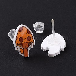 Boucles d'oreilles en forme de champignon de dessin animé en acrylique avec épingles en plastique pour femmes, orange foncé, 14x10.5mm, pin: 1 mm