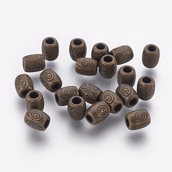 Abalorios de aleación de estilo tibetano, sin plomo y níquel y cadmio, barril, color de bronce antiguo, aproximamente 7 mm de largo, 6 mm de ancho, agujero: 2.5 mm