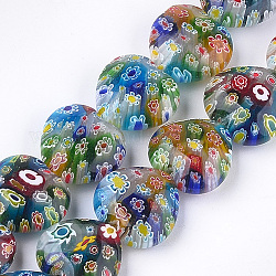 Chapelets de perles vernissées de millefiori manuelles, cœur, colorées, 21~22x21~22x10~10.5mm, Trou: 1.2mm, 17 pcs / chapelet, 13.9 pouce