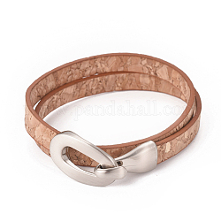 Imitation bracelets d'enveloppe de cuir, 2-boucles, avec des fermoirs en alliage, ovale, platine, Sandy Brown, 15-1/8 pouce (38.7 cm), 8x2.5mm
