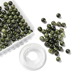 100 pièces 8mm serpentine naturelle/perles rondes en pierre de dentelle verte, avec fil de cristal élastique 10m, pour les kits de fabrication de bracelets extensibles bricolage, 8mm, Trou: 1mm
