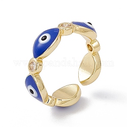 Enamel Evil Eye & Clear Cubic Zirconia Open Cuff Ring, Real 18K Gold Plated Brass Jewelry for Women, Lead Free & Cadmium Free, Blue, US Size 6 1/4(16.7mm)