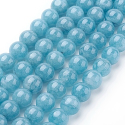 Chapelets de perles de jade blanche naturelle, couleur imitation Aquamarine, teinte, ronde, dark cyan, 10mm, Trou: 1mm, Environ 40 pcs/chapelet, 15.3 pouce