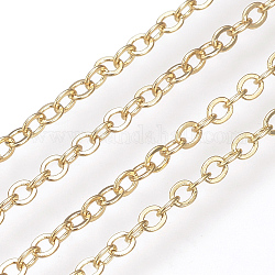 Brass Cable Chains, Soldered, with Spool, Flat Oval, Nickel Free, Real 18K Gold Plated, 1x0.7x0.2mm, about 98.42 Feet(30m)/roll