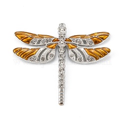 Platinum Alloy Enamel Dragonfly Big Pendants, with Rhinestone, Dark Orange, 57x64x5mm, Hole: 2mm