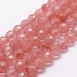 Cherry Quartz Glass Beads Strands, Faceted, Round, 10mm, Hole: 1mm, about 37pcs/strand, 14.9 inch~15.1 inch