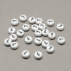 White and Black Acrylic , Flat Round with Num.7, 7x4mm, Hole: 1.3mm, about 3600pcs/500g