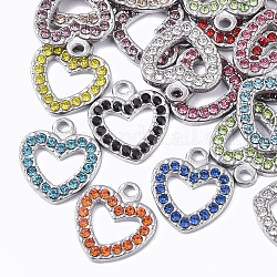 304 Stainless Steel Pendants, with Rhinestone, Heart, Stainless Steel Color, Mixed Color, 15x14x2mm, Hole: 1.5mm
