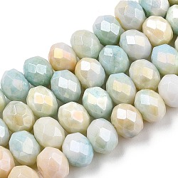 Brins de perles de verre plaquées à facettes, de couleur plaquée ab , abaque, turquoise, 8~8.5x6~6.5mm, Trou: 1.4mm, Environ 66~67 pcs/chapelet, 15.35 pouce ~ 16.57 pouces (39~41.1 cm)
