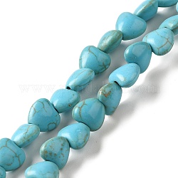 Synthetic Turquoise Dyed Beads Strands, Heart, Turquoise, 8x7.5x4.5mm, Hole: 1mm, about 53pcs/strand, 14.57''(37cm)