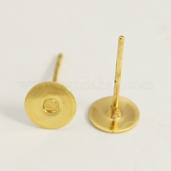 Ear Stud Posts, Brass Head and Stainless Steel Pin, Lead Free, Cadmium Free and Nickel Free, Golden, Tray: 6mm, 12mm, Pin: 0.7mm