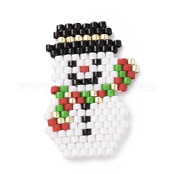 手作りミユキ日本の種子織機模様シードビーズ  クリスマステーマのペンダント  雪だるま模様  28x19x1.7mm