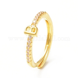 Anello regolabile con lettera iniziale in zirconia cubica trasparente, gioielli in ottone dorato per le donne, letter.b, diametro interno: 18mm