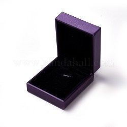 Cajas de plástico de la joya, cubierta de cuero de la PU, Rectángulo, púrpura, 8.1x7x3.1 cm