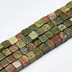 Природные Unakite бисер нитей, кубические, 6~6.5x6~6.5x6~6.5 мм, отверстие : 1 мм, около 65 шт / нитка, 16.1 дюйм