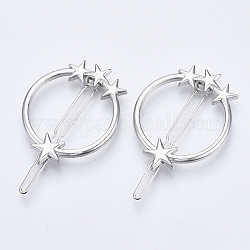 Alloy Hollow Geometric Hair Pin, Ponytail Holder Statement, Hair Accessories for Women, Cadmium Free & Lead Free, Ring with Star, Platinum, 46x37mm, Clip: 58mm long