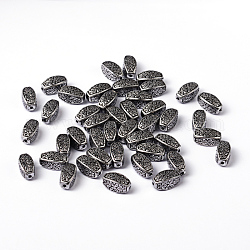 Perles acryliques à motif de fleurs en plaqué argent antique, rectangle,  largeur de 7 mm, Longueur 13mm, Trou: 1.5 mm