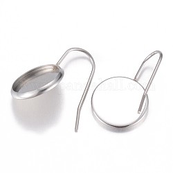 304 Stainless Steel Earring Hooks, Stainless Steel Color, 23x1.5mm, pin: 0.8mm, tray: 12mm