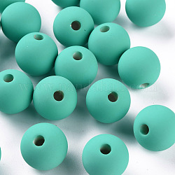 Abalorios de acrílico, estilo de goma, medio-perforado, redondo, verde mar claro, 16mm, agujero: 3.5 mm