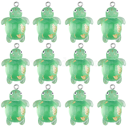 Sunnyclue 30 Stück transparente Harzanhänger, Schildkröten-Anhänger, mit Goldfolie und Schlaufen aus platinfarbener Legierung, Rasen grün, 30x20 mm
