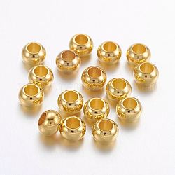 Latón entrepieza de abalorios, rerondana plana, color de oro, tamaño: aproximamente 6 mm de diámetro, 4 mm de espesor, agujero: 3 mm