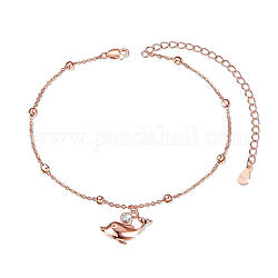 Shegrace 925 bracelets de cheville en argent sterling, avec aaa grade zircone cubique, chaînes de câbles et perles rondes, dauphin, or rose, 8-1/4 pouce (21 cm)