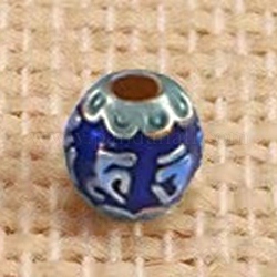 Perles en cloisonné Manuelles, émail, ronde, bleu, 6mm