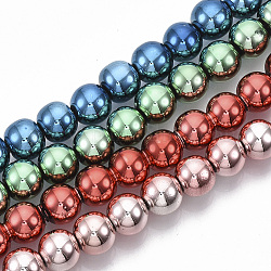 Electroplated Non-magnetic Synthetic Hematite Beads Strands, Round, Mixed Color, 10x9.5mm, Hole: 1.6mm, about  42~43pcs/Strand, 15.94 inch(40.5 cm)