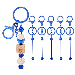 Spritewelry 5 pièces en alliage et barre de laiton porte-clés perlé pour la fabrication de bijoux artisanat de bricolage, avec fermoirs mousquetons, bleu, 15.8x2.4 cm