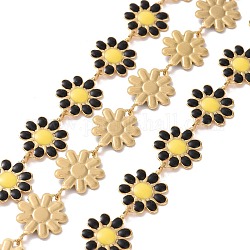 304 Gänseblümchen-Gliederketten aus Edelstahl mit Emaille, ungeschweißte, golden, Schwarz, 14x10x1 mm