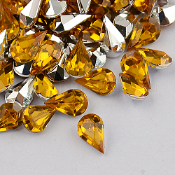 Garment Accessories Pointed Back Taiwan Acrylic Rhinestone Cabochons, Faceted Teardrop, Goldenrod, 6x4x3mm