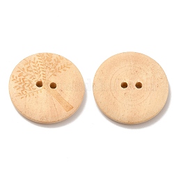 Geschnitzt Buttons mit 2-Loch, Holz knöpfen, Muschelfarbe, ca. 30 mm Durchmesser