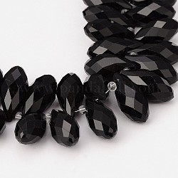 Faceted Teardrop Glass Beads Strands, Top Drilled Beads, Black, 20x10mm, Hole: 1mm, about 100pcs/strand, 16 inch