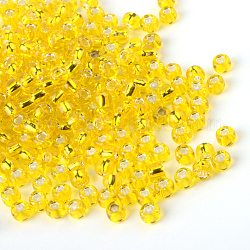 Perles de verre mgb matsuno, Perles de rocaille japonais, 12/0 argent perles de verre doublé rocailles de trous ronds de semences, jaune, 2x1mm, Trou: 0.5mm, environ 1960 pcs/20 g