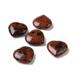 Acajou naturel obsidienne coeur pierre d'amour, pierre de palme de poche pour équilibrer le reiki, 29~29.5x30x10~13.5mm