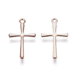 201 Stainless Steel Pendants, Cross, Rose Gold, 16x9.5x0.7mm, Hole: 1.2mm