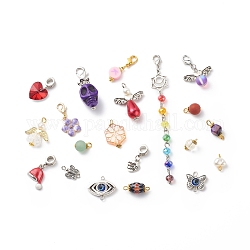 Alloy Pendant, Vary in Materials and Colors, Mixed Color, 12~106x7~23.5x1.5~17mm, Hole: 1.2~4.5mm
