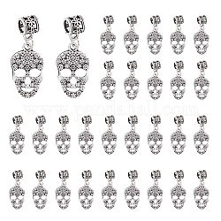 DICOSMETIC 50Pcs Skull Dangle Charms Skull Pendants with European Beads Antique Silver Skeleton Head Charms Halloween DIY Charms Punk Style Alloy Pendants for Jewelry Making, Hole: 5mm